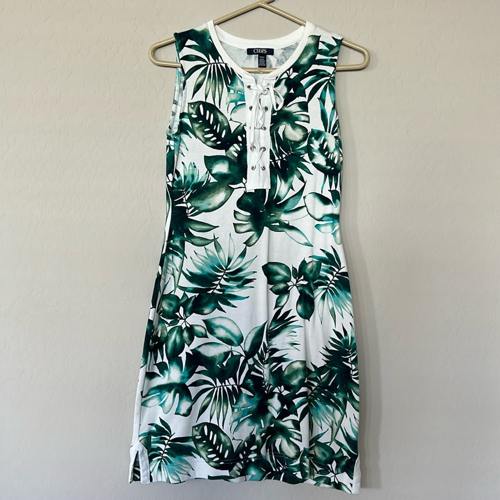 Chaps Sleeveless Palm print dress size S